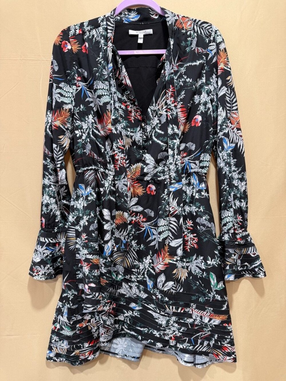 Derek Lam 10 Crosby Floral Ruffle Wrap Dress Black Multicolor Size 8